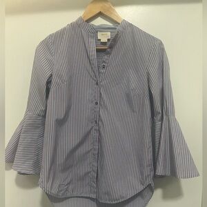 Maeve Blue and White Bell Sleeve Button Down Shirt